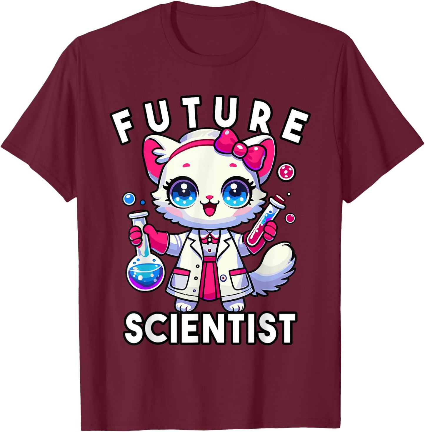 Future Scientist Girls Cat Lab Chemistry Graphic T-Shirt - T-Shirt | Maroon