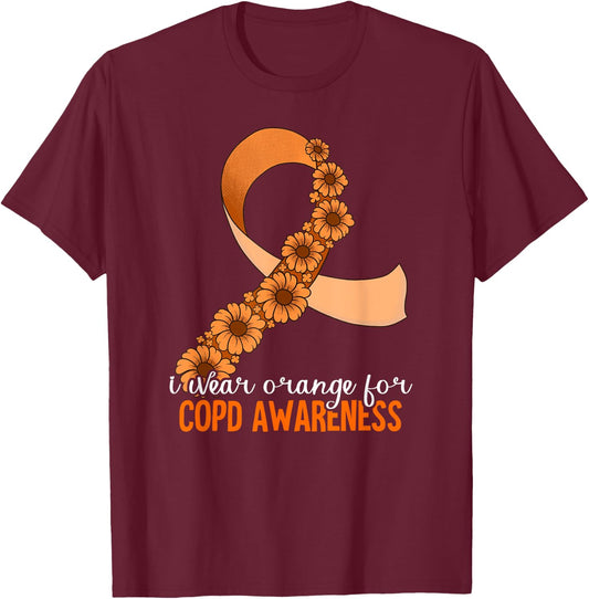 Chronic Obstructive Pulmonary Disease COPD Awareness - -Adults - Black - Small - Short Sleeve - Classic Fit - Cotton, Polyester - COPD Awareness Design T-Shirt - T-Shirt | Maroon