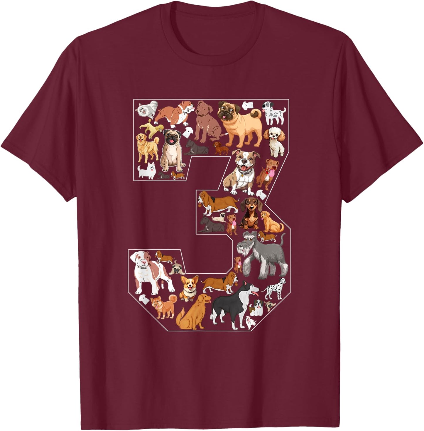 3rd Birthday Dog Lovers 3 Year Old Boys Girls Party T-Shirt - T-Shirt | Maroon