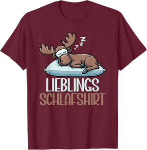 Official Sleep Shirt Funny Elk Pyjamas Short Sleeve , black T-Shirt - T-Shirt | Maroon