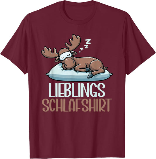 Official Sleep Shirt Funny Elk Pyjamas Short Sleeve , black T-Shirt - T-Shirt | Maroon