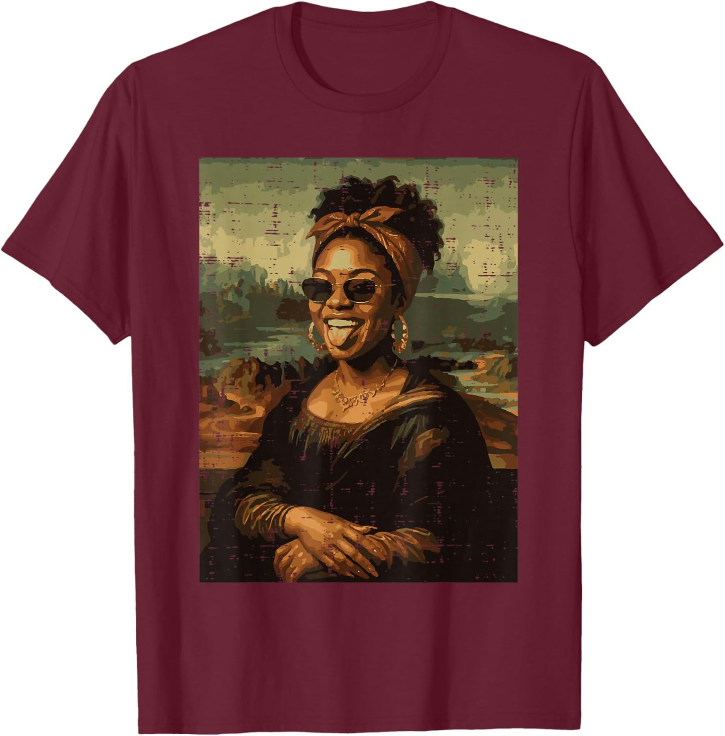 Afro Black Woman Mona Lisa Funny Meme African Women Men Kids T-Shirt - T-Shirt | Maroon