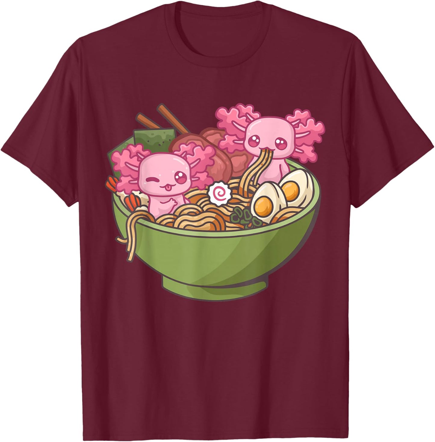 Axolotl Ramen Bowl Kawaii Anime T-Shirt - T-Shirt | Maroon
