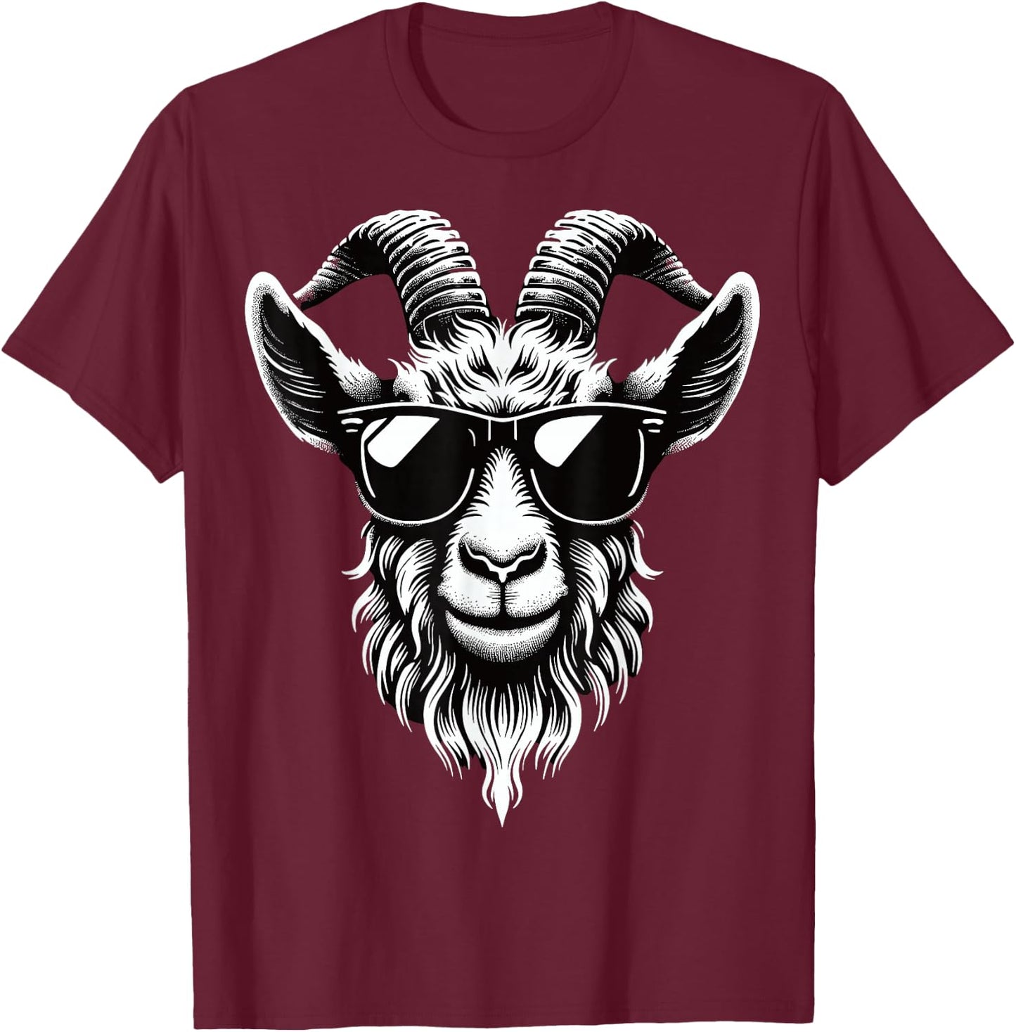 Goat with Sunglasses T-Shirt - T-Shirt | Maroon