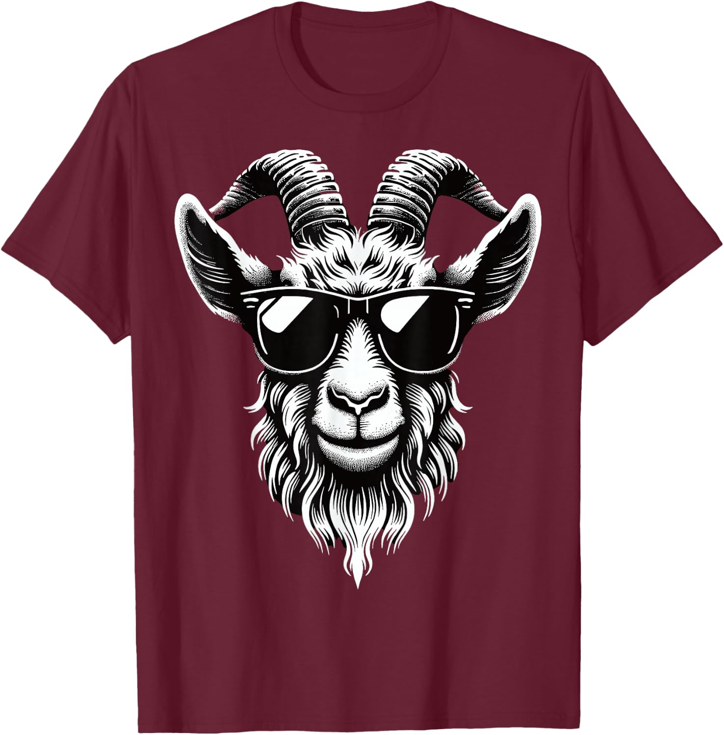 Goat with Sunglasses T-Shirt - T-Shirt | Maroon