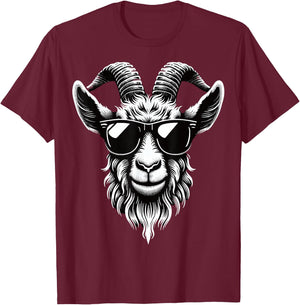 Goat with Sunglasses T-Shirt - T-Shirt | Maroon