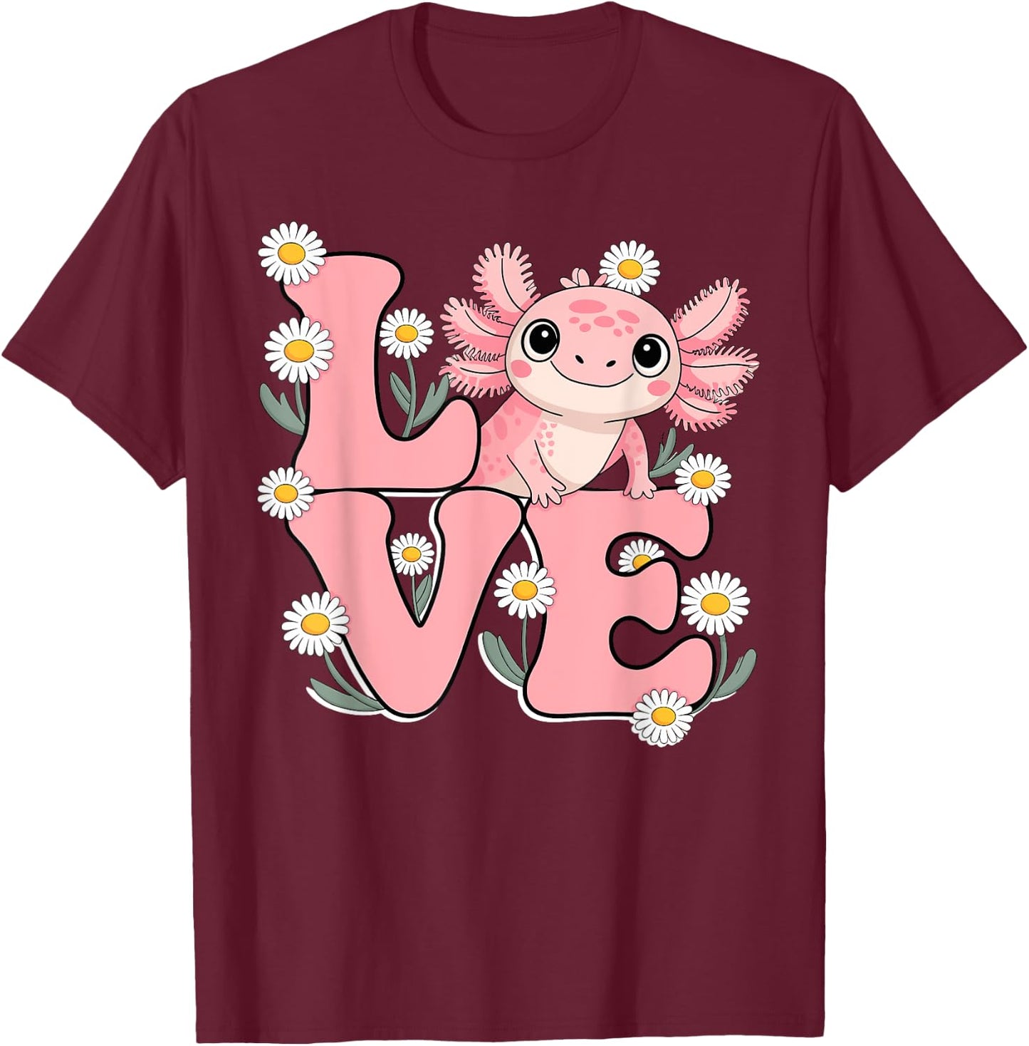 Axolotl shirt Love Cute Kawaii Boys Women Girls Kids T-Shirt - T-Shirt | Maroon