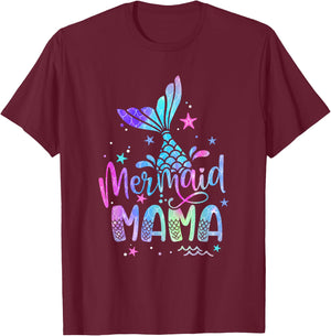 Mermaid Mama Women Family Matching 1st Birthday T-Shirt - T-Shirt | Maroon