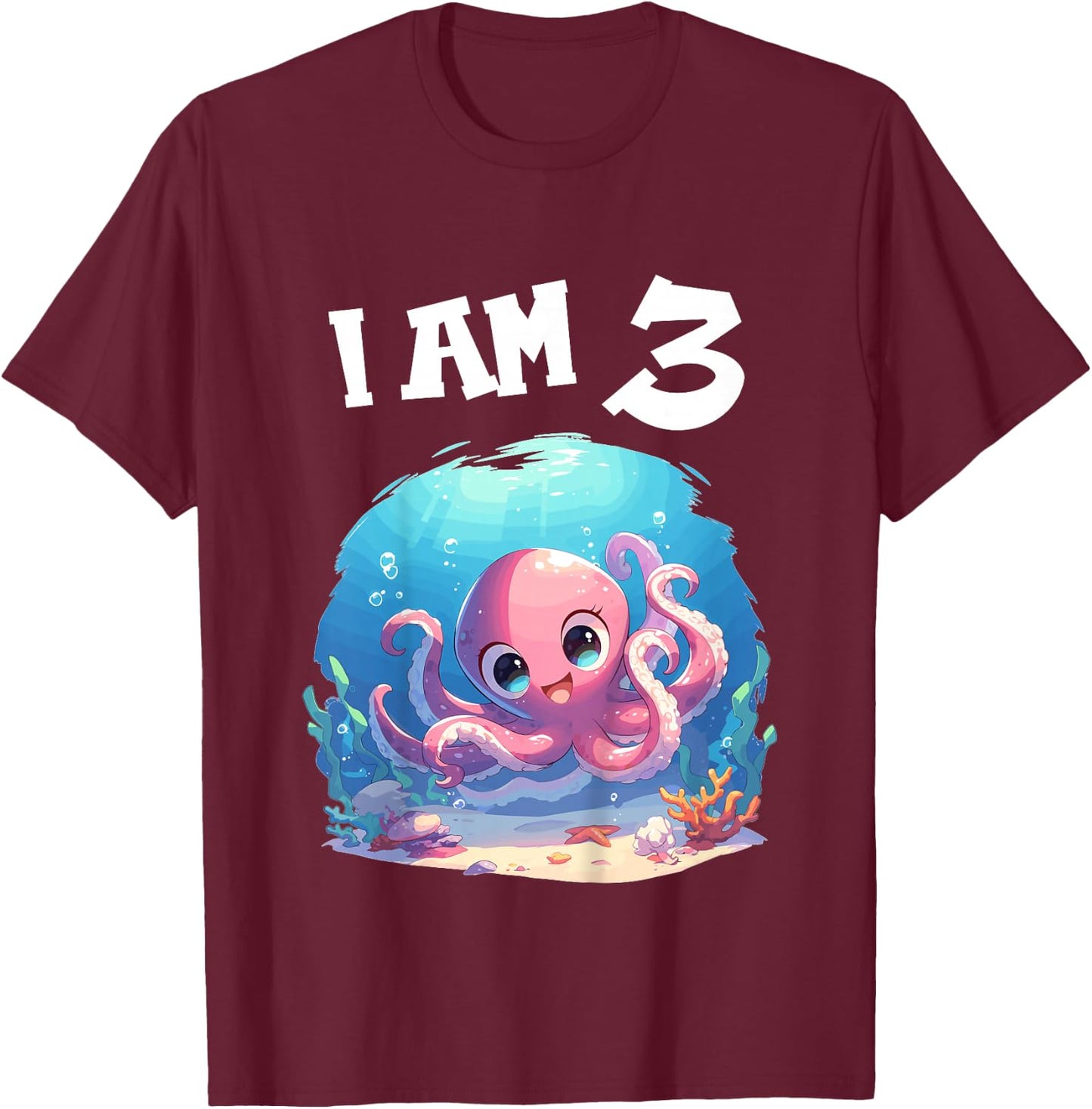 Kids 3 Years old 3 birthday Boy Girl Octopus T-Shirt - T-Shirt | Maroon