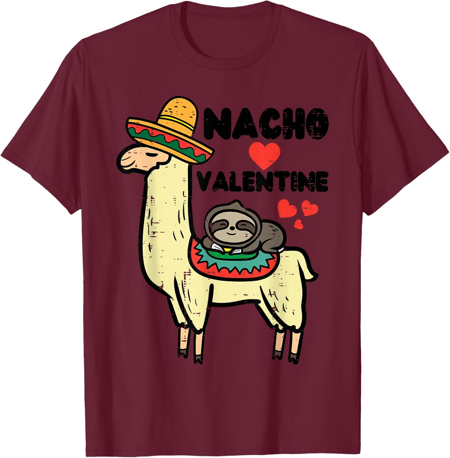 Valentines Day LLama Nacho Valentine Mexican Men Women Kids T-Shirt - T-Shirt | Maroon