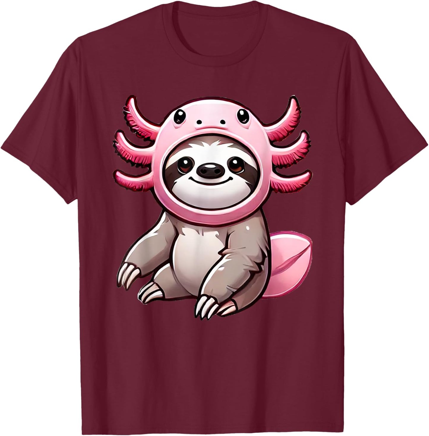 Kawaii Sloth Axolotl Costume T-Shirt - T-Shirt | Maroon