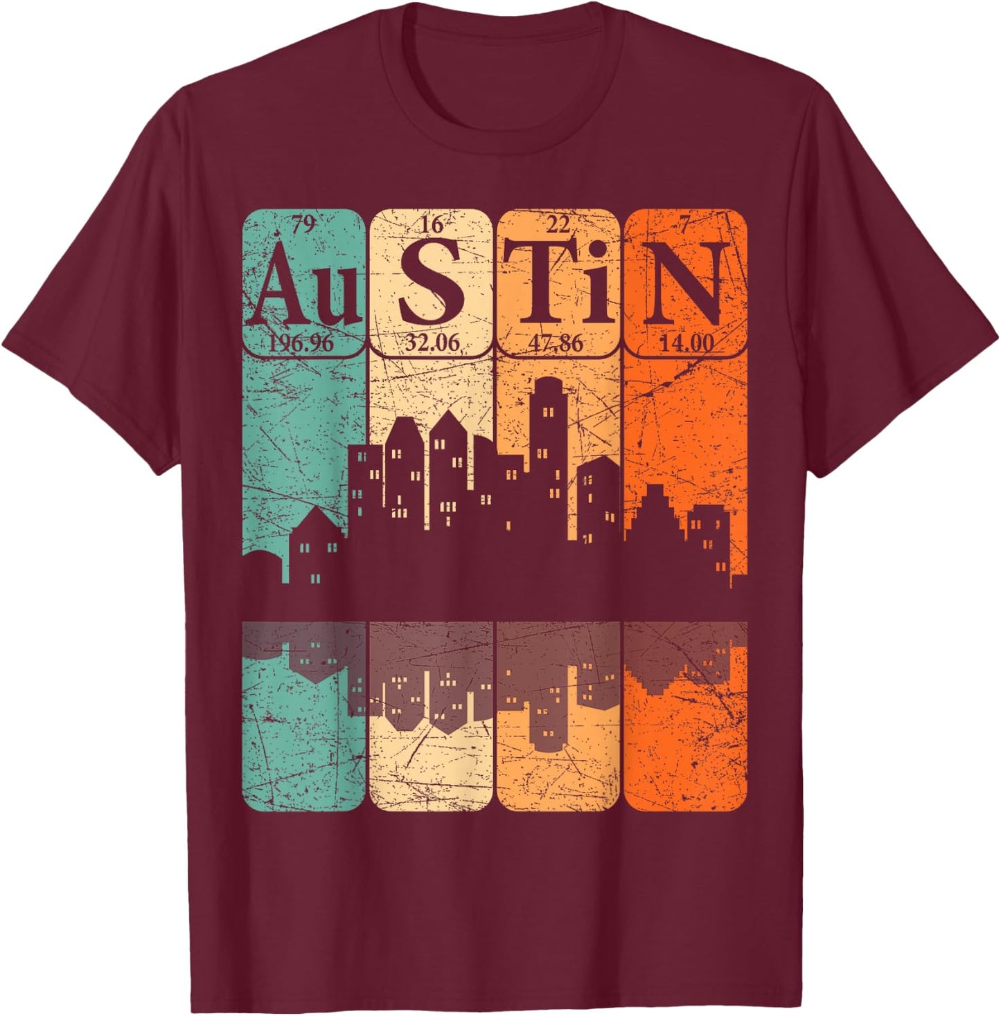 Austin Periodic Table Elements Austin Skyline Retro T-Shirt - T-Shirt | Maroon