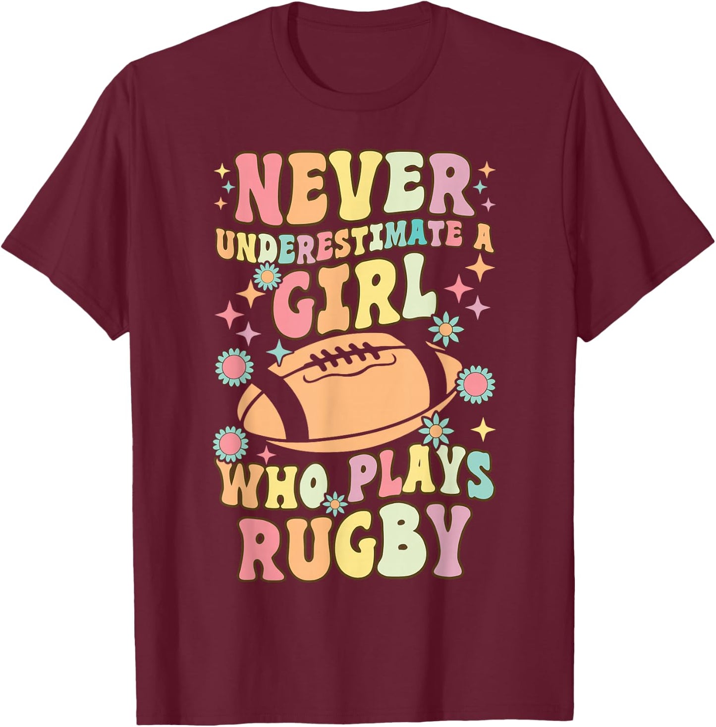 A Girl Who Plays Rugby Groovy Rugby Girl Female Rugby Player T-Shirt - T-Shirt | Maroon