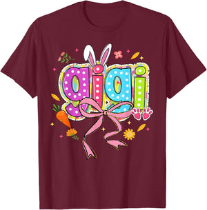 Coquette Bow Grandma Bunny Gigi Easter Boho Florals Family T-Shirt - T-Shirt | Maroon