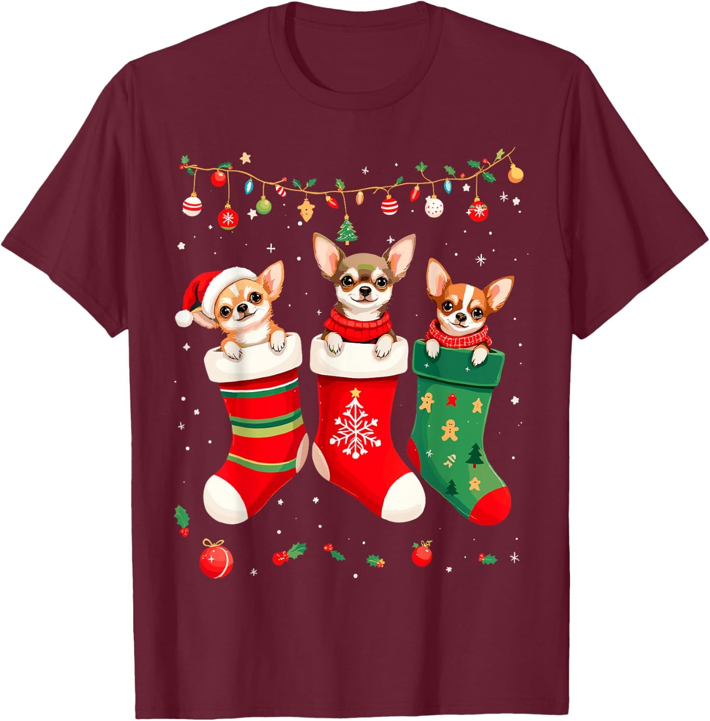 Funny Chihuahua Christmas Socks Xmas Dog Lover New Year Women Kids T-Shirt - T-Shirt | Maroon