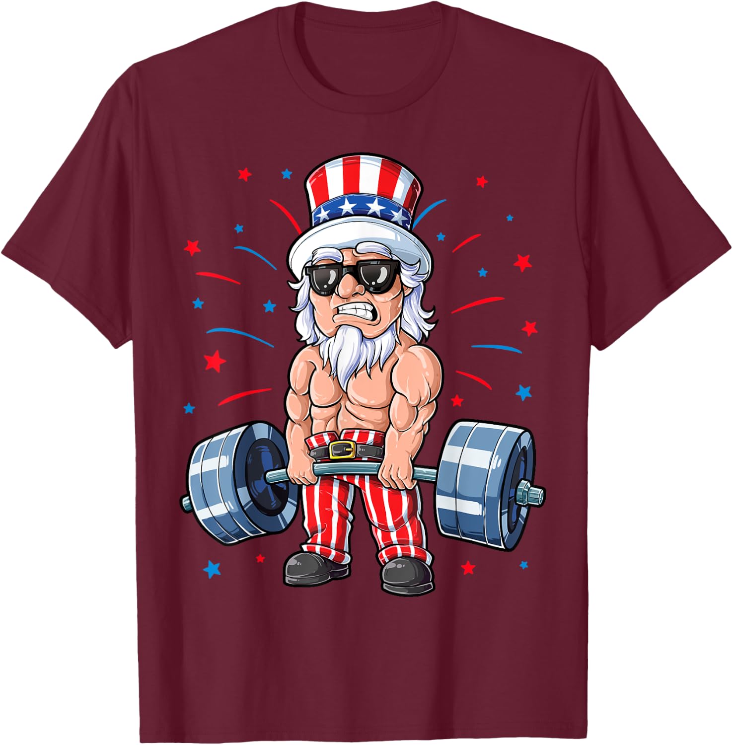 Uncle Sam Weightlifting 4th Of July Men Deadlift Fitness Gym T-Shirt - T-Shirt | Maroon