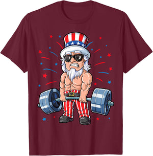 Uncle Sam Weightlifting 4th Of July Men Deadlift Fitness Gym T-Shirt - T-Shirt | Maroon