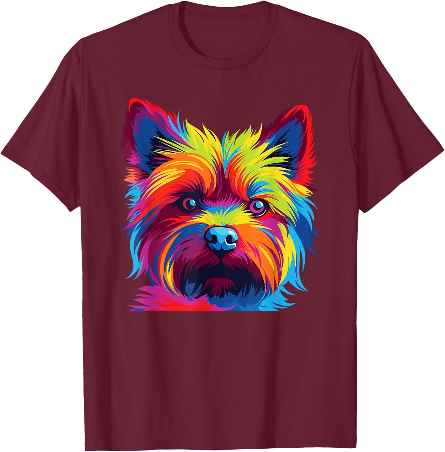 Watercolor Colorful Norwich Terrier Dog T-Shirt - T-Shirt | Maroon
