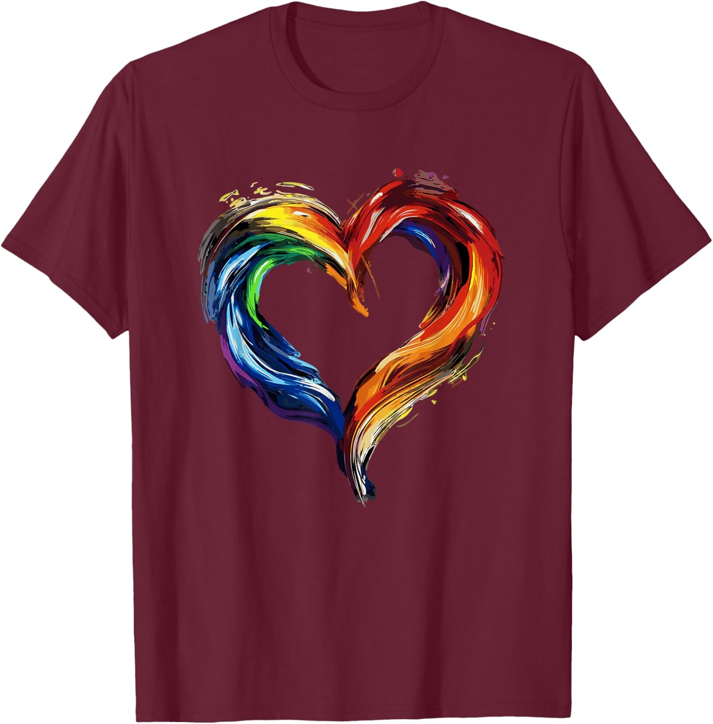 LGBTQ Rainbow Heart Art Painting Equality Love T-Shirt - T-Shirt | Maroon