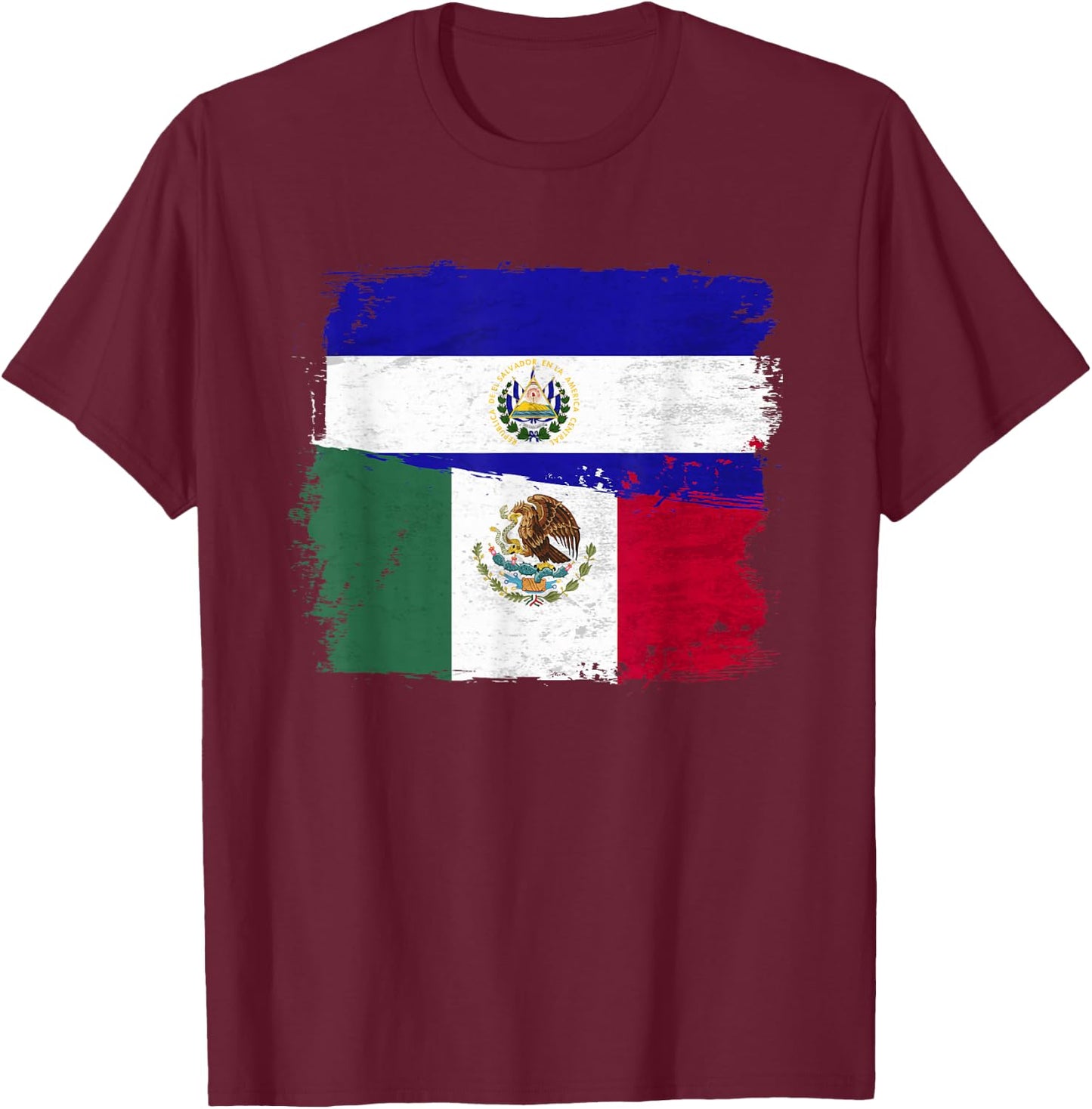 MEXICAN El Salvador Flag Half Mexican El Salvadoria Flag T-Shirt - T-Shirt | Maroon