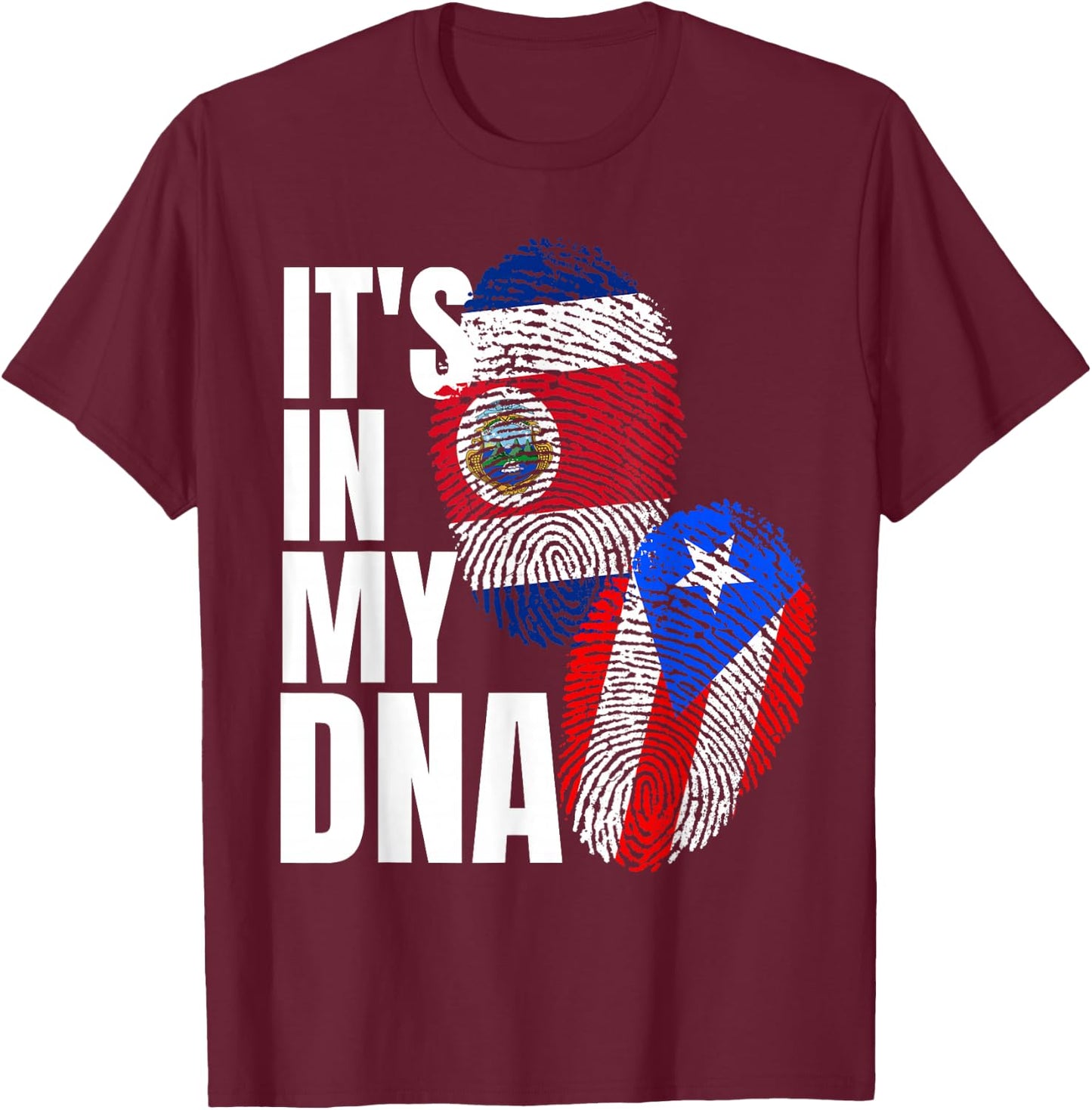 Costa Rican And Puerto Rican DNA Flag Heritage T-Shirt - T-Shirt | Maroon