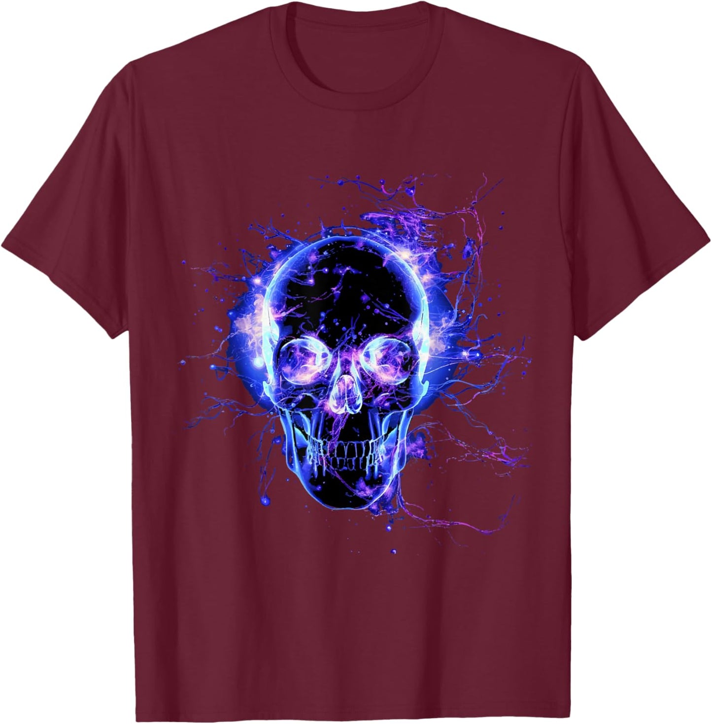 Skeleton Skull Biker Rocker Skull Punk Rock , Black, S T-Shirt - T-Shirt | Maroon