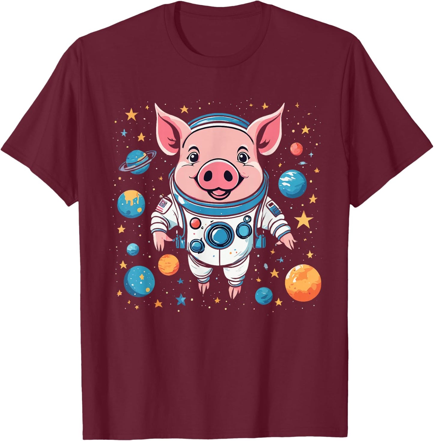 Pig in Space - Cute Funny Astronaut Pig with Planets STEM T-Shirt - T-Shirt | Maroon