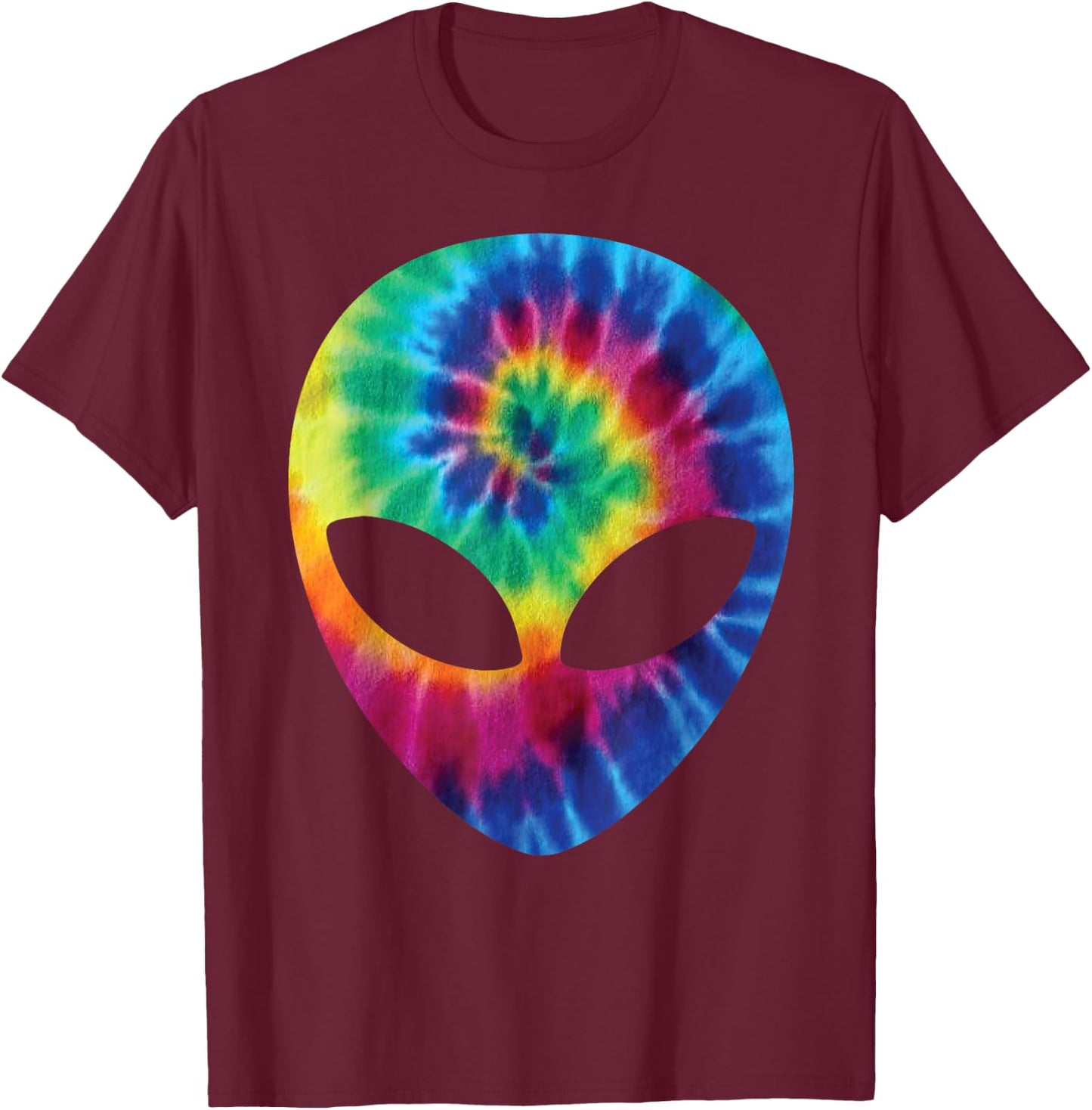 Alien Tie Dye Head Face T-Shirt - T-Shirt | Maroon