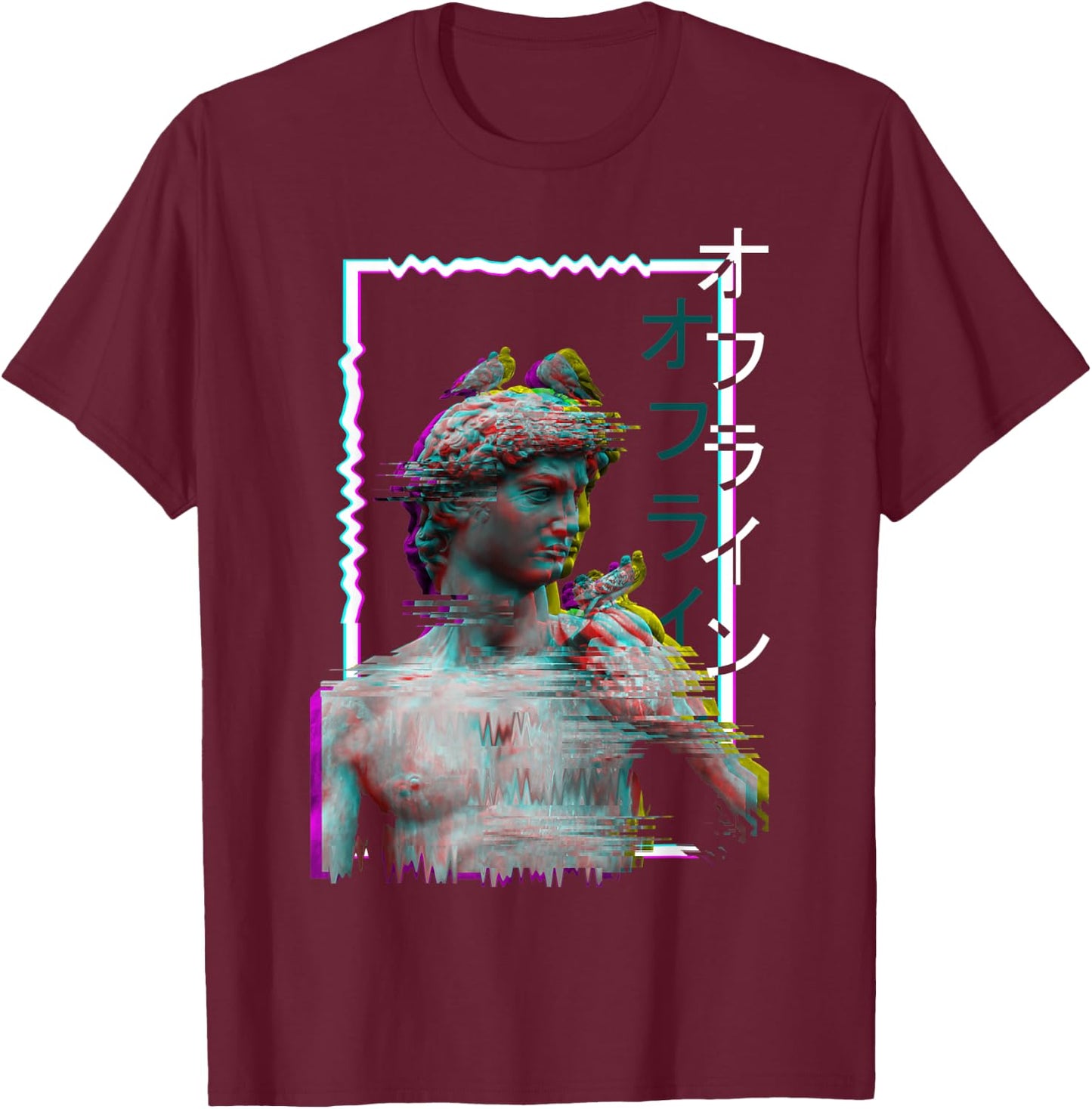 Greek Statue Ancient Vaporwave Aesthetic Synthwave Glitch T-Shirt - T-Shirt | Maroon