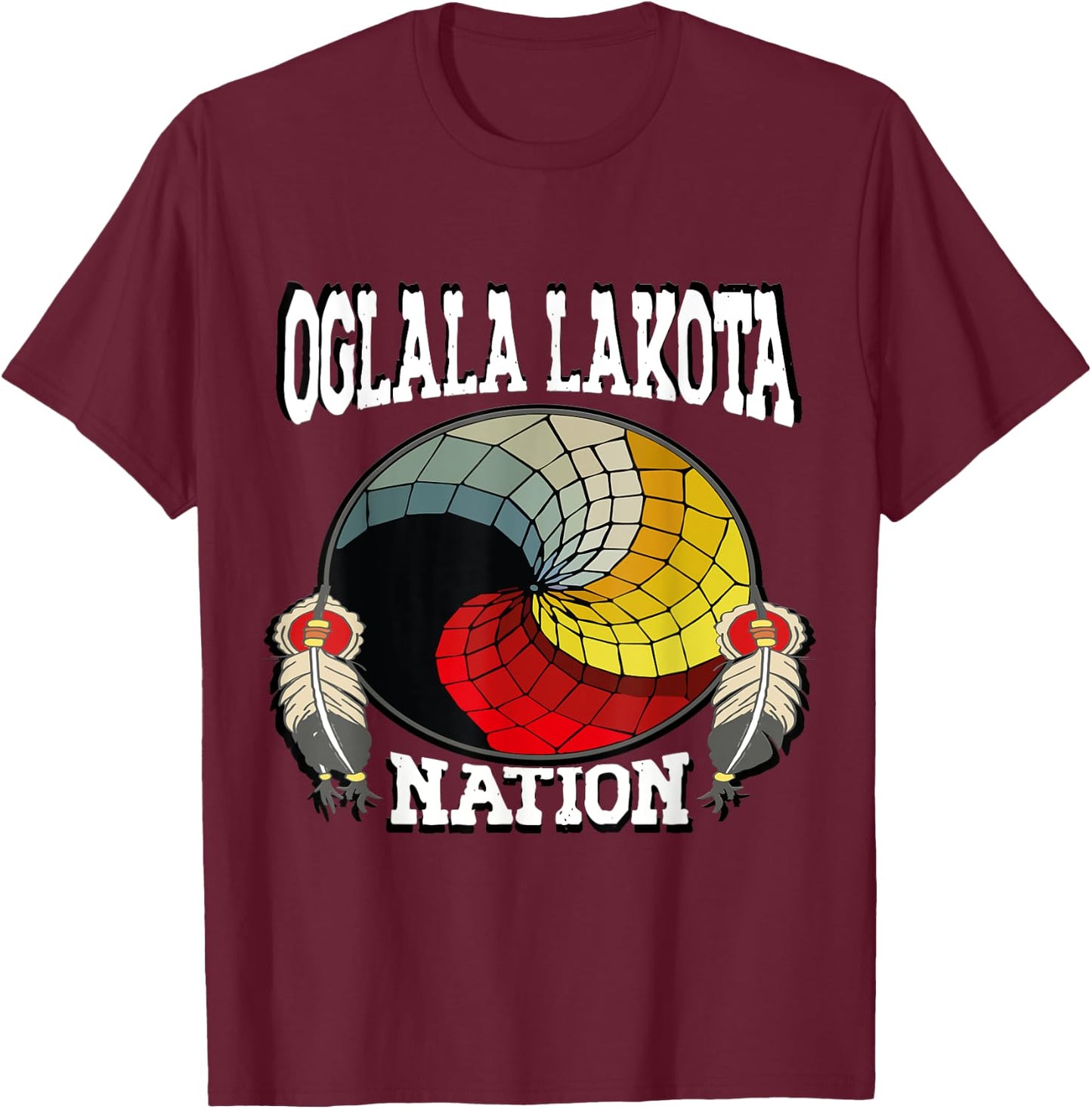 Native American Nation Medicine Wheel Oglala Lakota , Black, S T-Shirt - T-Shirt | Maroon