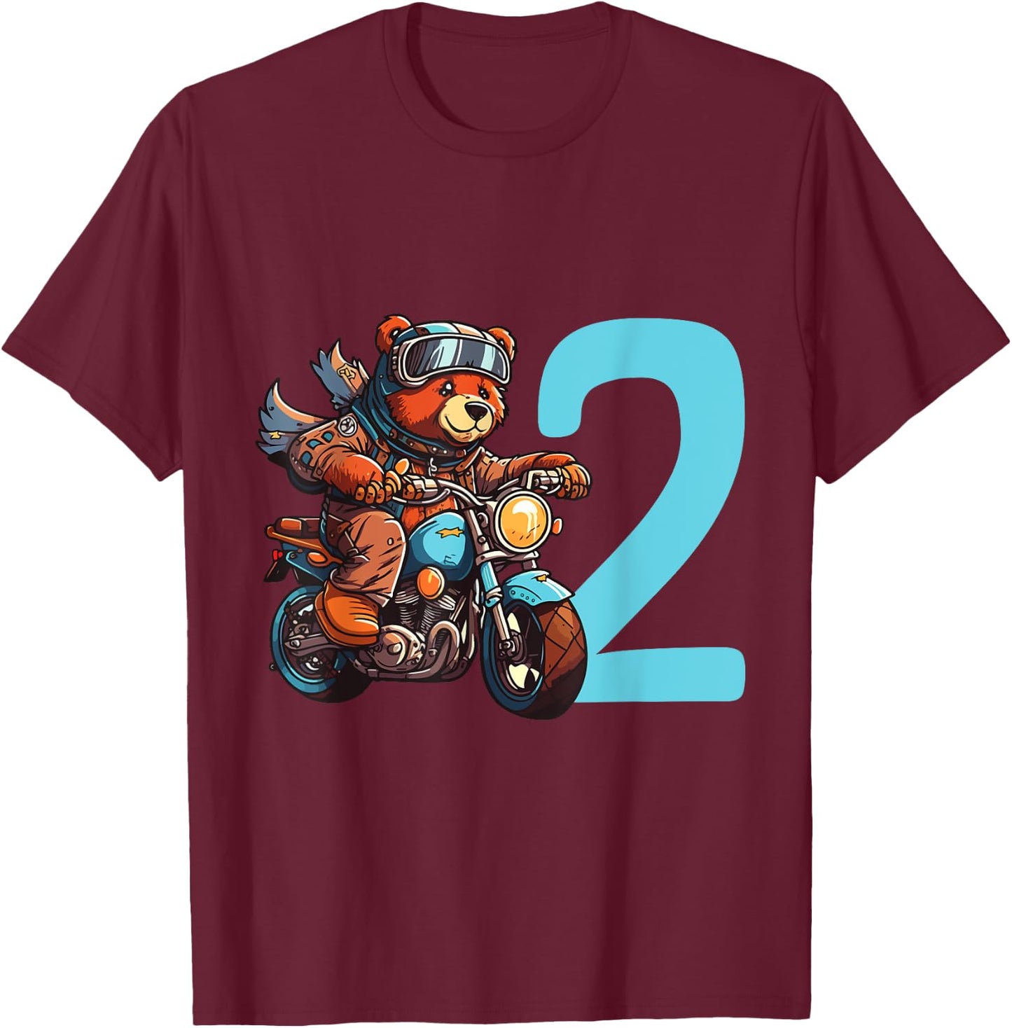Kinder Geburtstag Bär auf Motorrad 2 Jahre Junge Zahl Alter T-Shirt - T-Shirt | Maroon