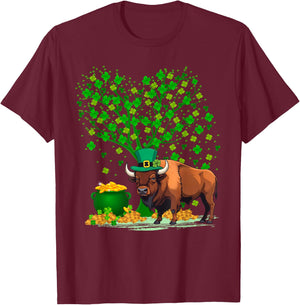 Shamrock Tree Leprechaun Hat Bison St Patrick's Day T-Shirt - T-Shirt | Maroon