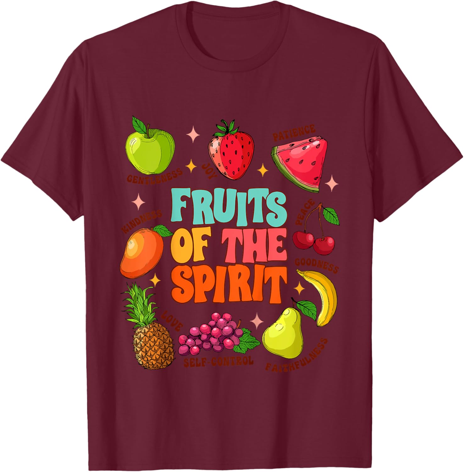 Kids Cute Christian Religious Baby Girl Boy Fruits Of The Spirit T-Shirt - T-Shirt | Maroon