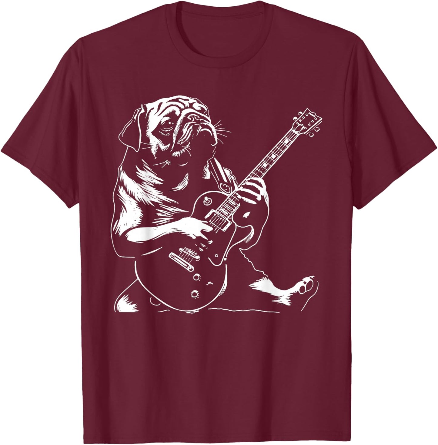 Dog Guitarist Guitar - Pug Dad Mom Women T-Shirt - T-Shirt | Maroon