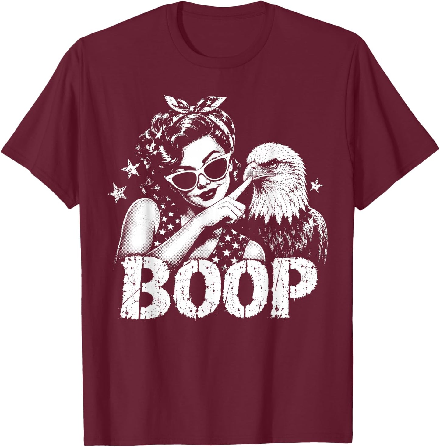 Boop Vintage Girl and Eagle Funny Patriotic Retro T-Shirt - T-Shirt | Maroon