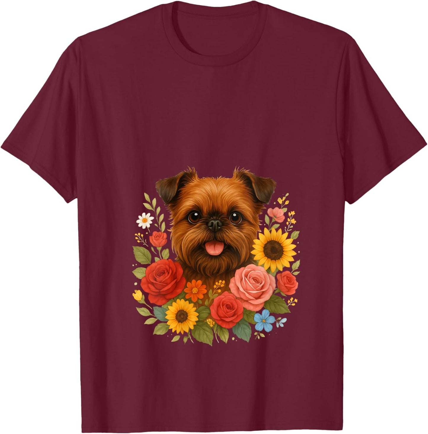 Brussels Griffon V-Neck T-Shirt - T-Shirt | Maroon