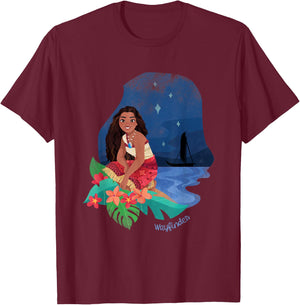 Disney Moana 2 Oceania Wayfinder Midnight Moana , Black, S T-Shirt - T-Shirt | Maroon