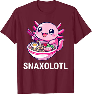 Snaxolotl Axolotl Eating Ramen Noodles Kawaii T-Shirt - T-Shirt | Maroon