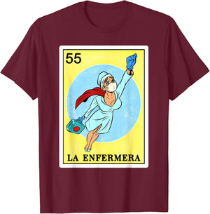 Funny Spanish-Mexican Bingo Gifts Enfermera - La Enfermera T-Shirt - T-Shirt | Maroon
