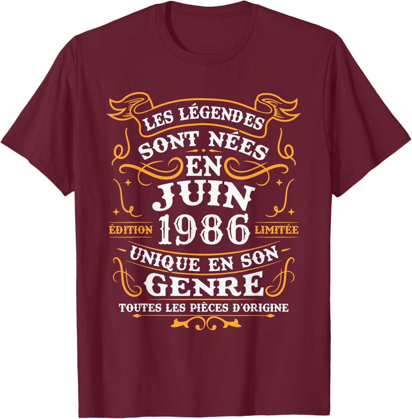Vintage Cadeau d'anniversaire 40 Ans Nés en Juin 1986 T-Shirt - T-Shirt | Maroon