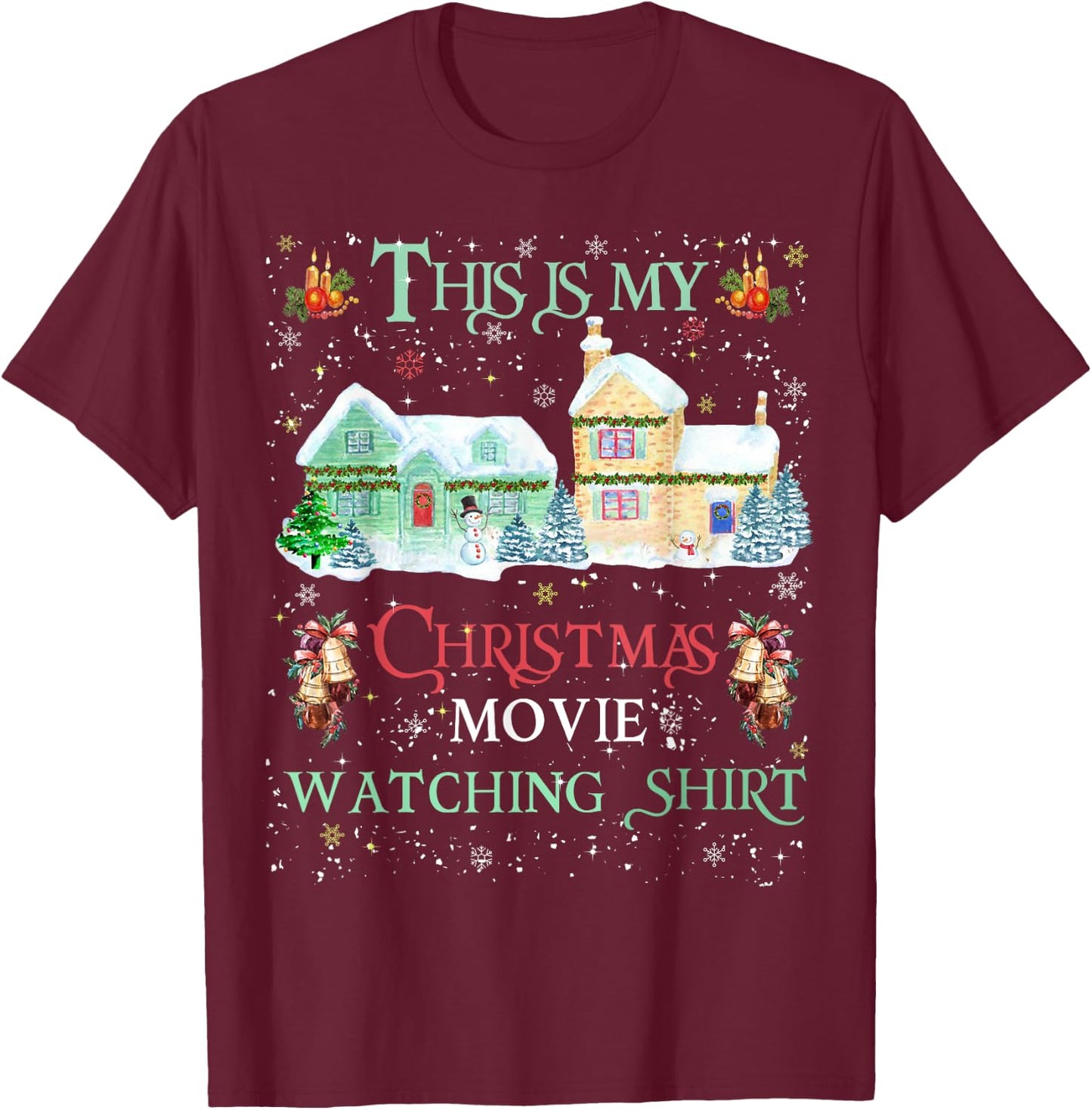 Christmas Movie Watching Shirt Family Matching Xmas T-Shirt - T-Shirt | Maroon