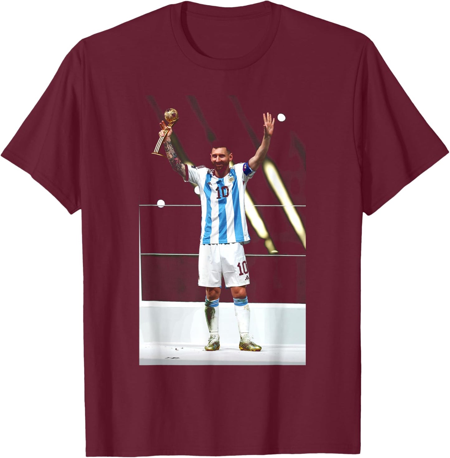 Lionel Messi Argentinien 2022 Katar Weltmeisterschaft Sieger Fußball T-Shirt - T-Shirt | Maroon