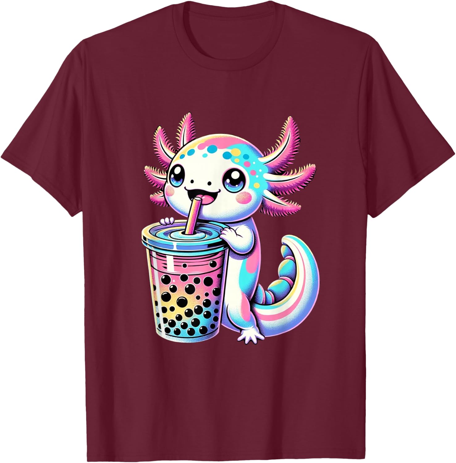 Axolotl Boba Tea Kawaii Neko Japanese Bubble Tea for Girls T-Shirt - T-Shirt | Maroon