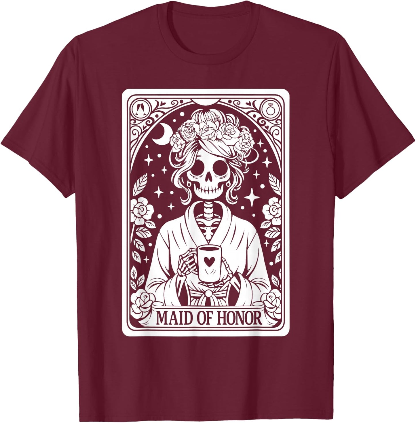 Maid of Honor Skeleton Wedding Bachelorette Gothic Matching T-Shirt - T-Shirt | Maroon