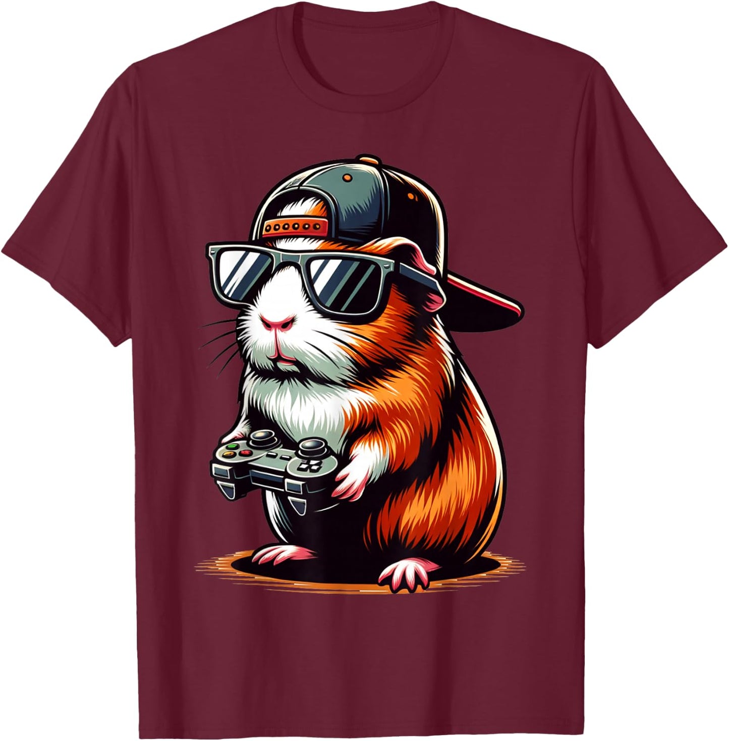 Cool Guinea Pig Playing Video Games. Funny Gamer Guinea Pig T-Shirt - T-Shirt | Maroon