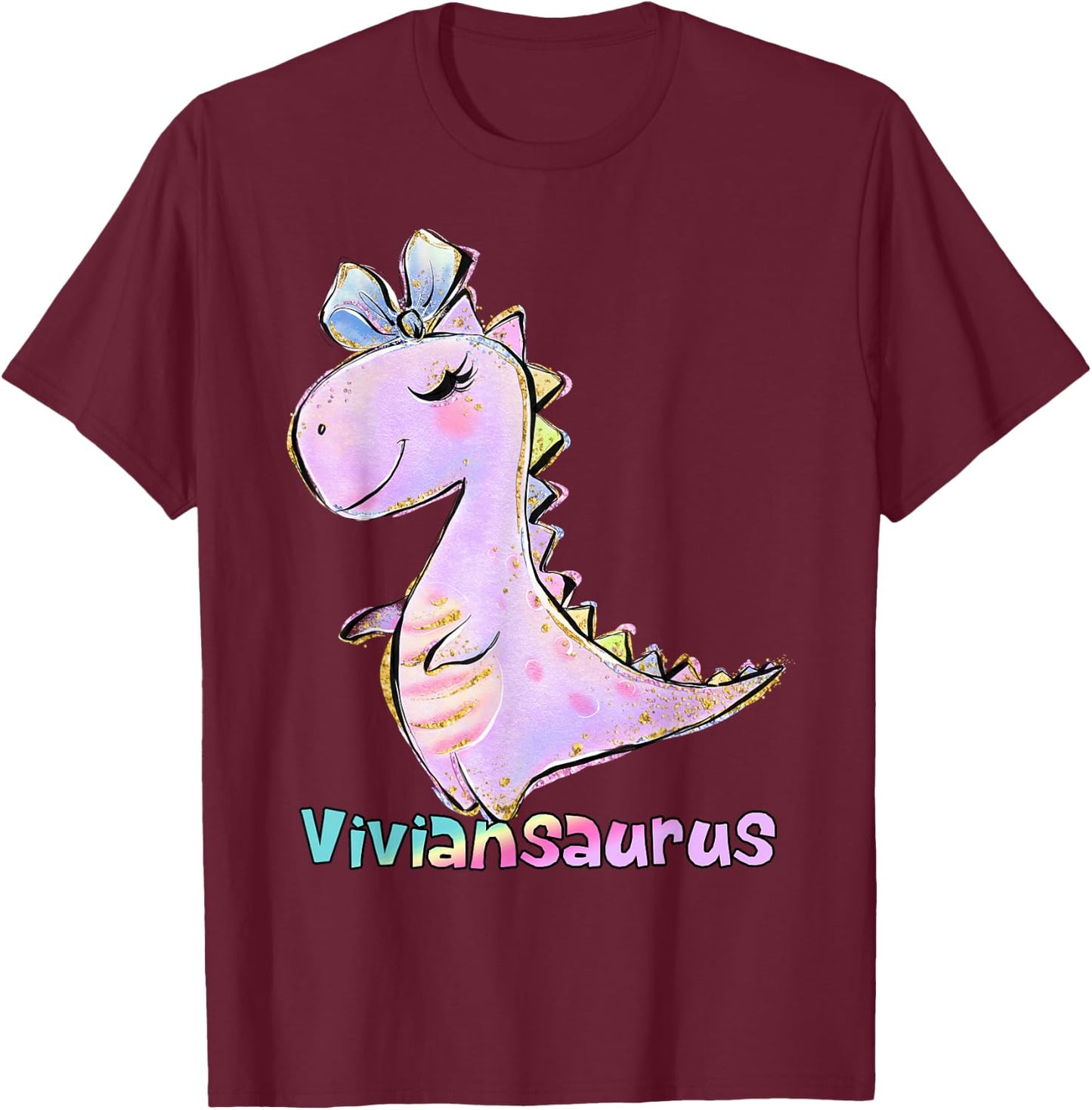 Vivian Name Shirt Girl Dinosaur Birthday Party Viviansaurus T-Shirt - T-Shirt | Maroon