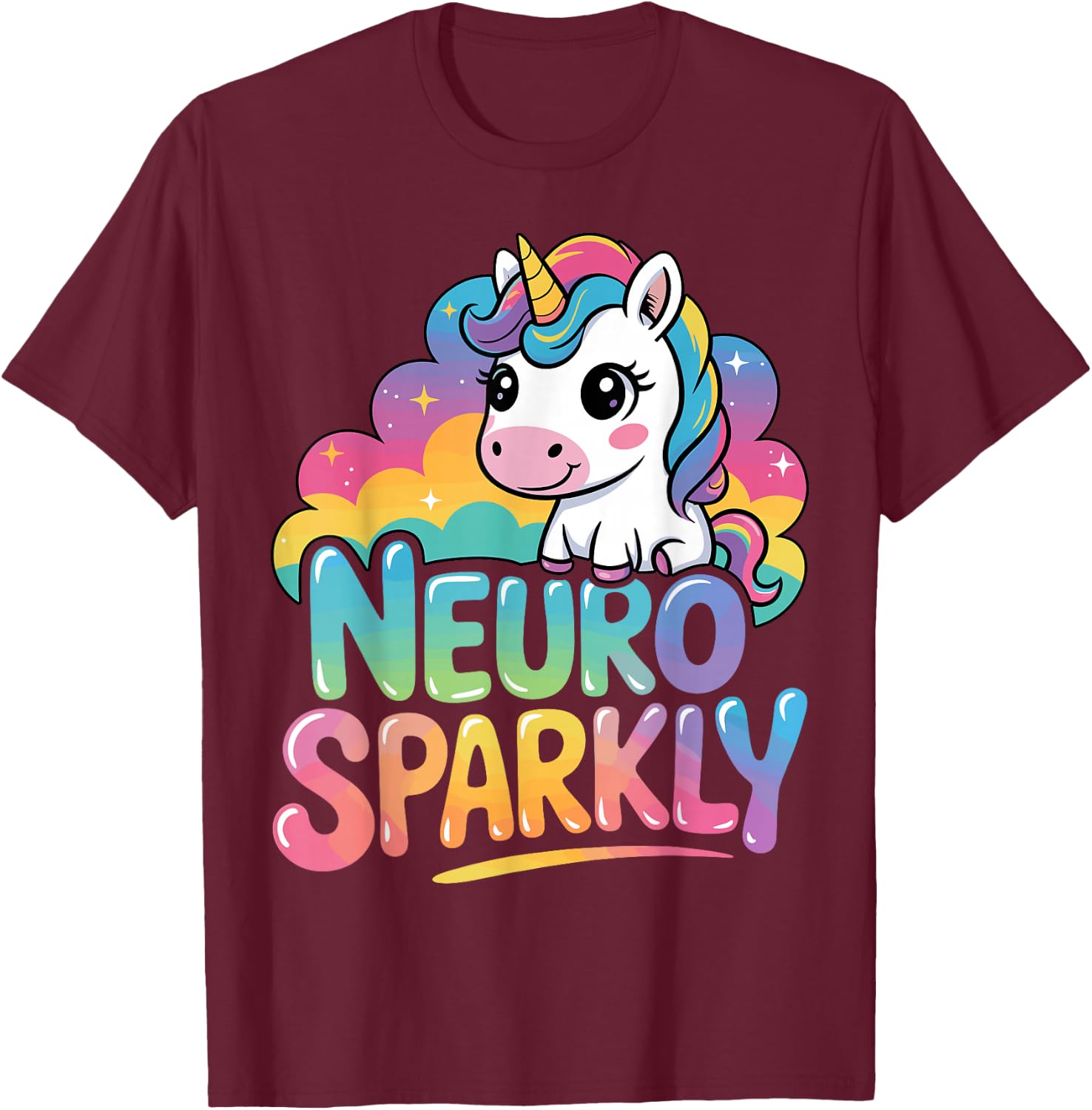 Unicorn Neurosparkly T-Shirt - T-Shirt | Maroon