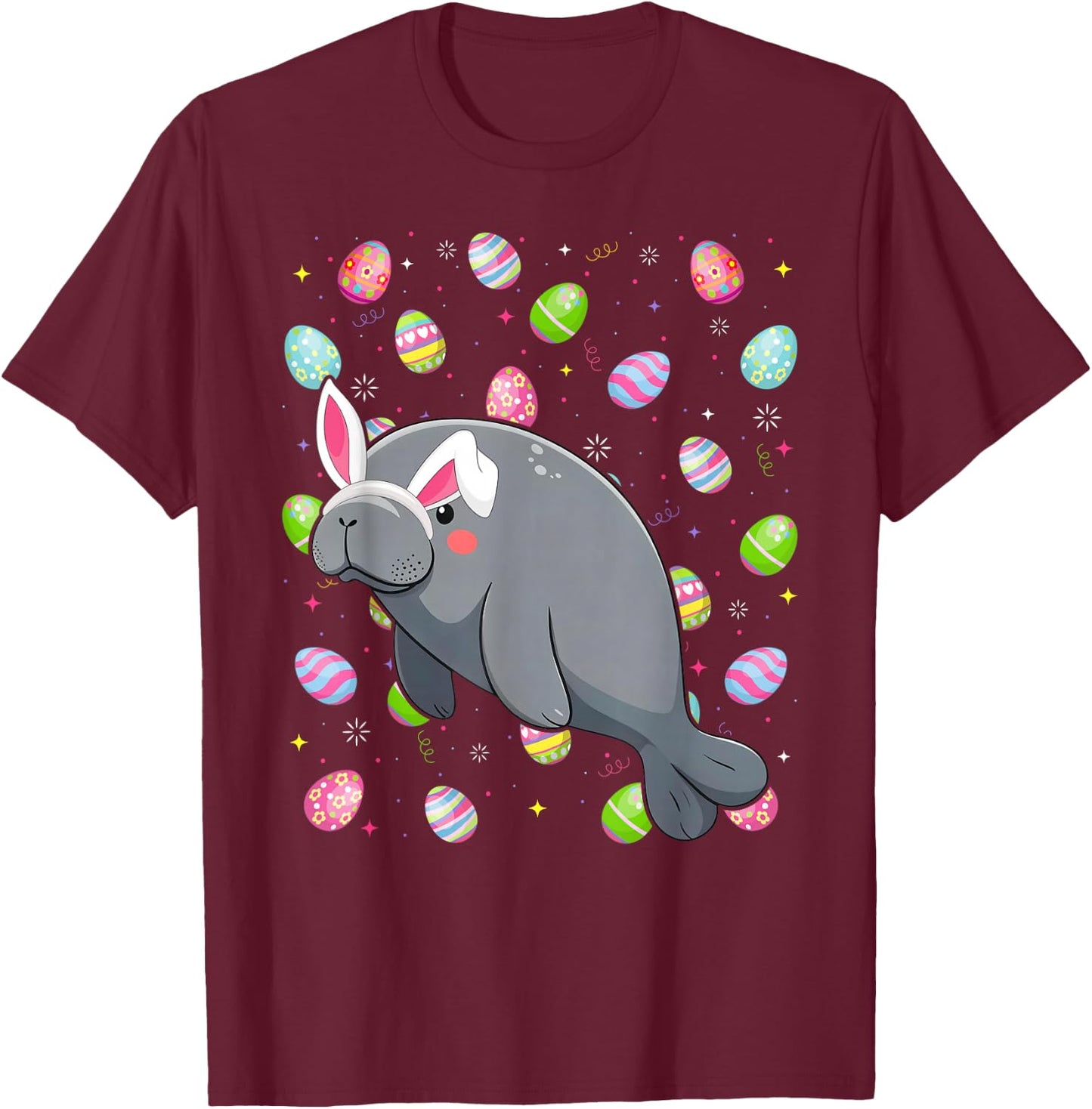 Manatee Happy Easter Egg Hunt Bunny Ear Manatee Easter T-Shirt - T-Shirt | Maroon