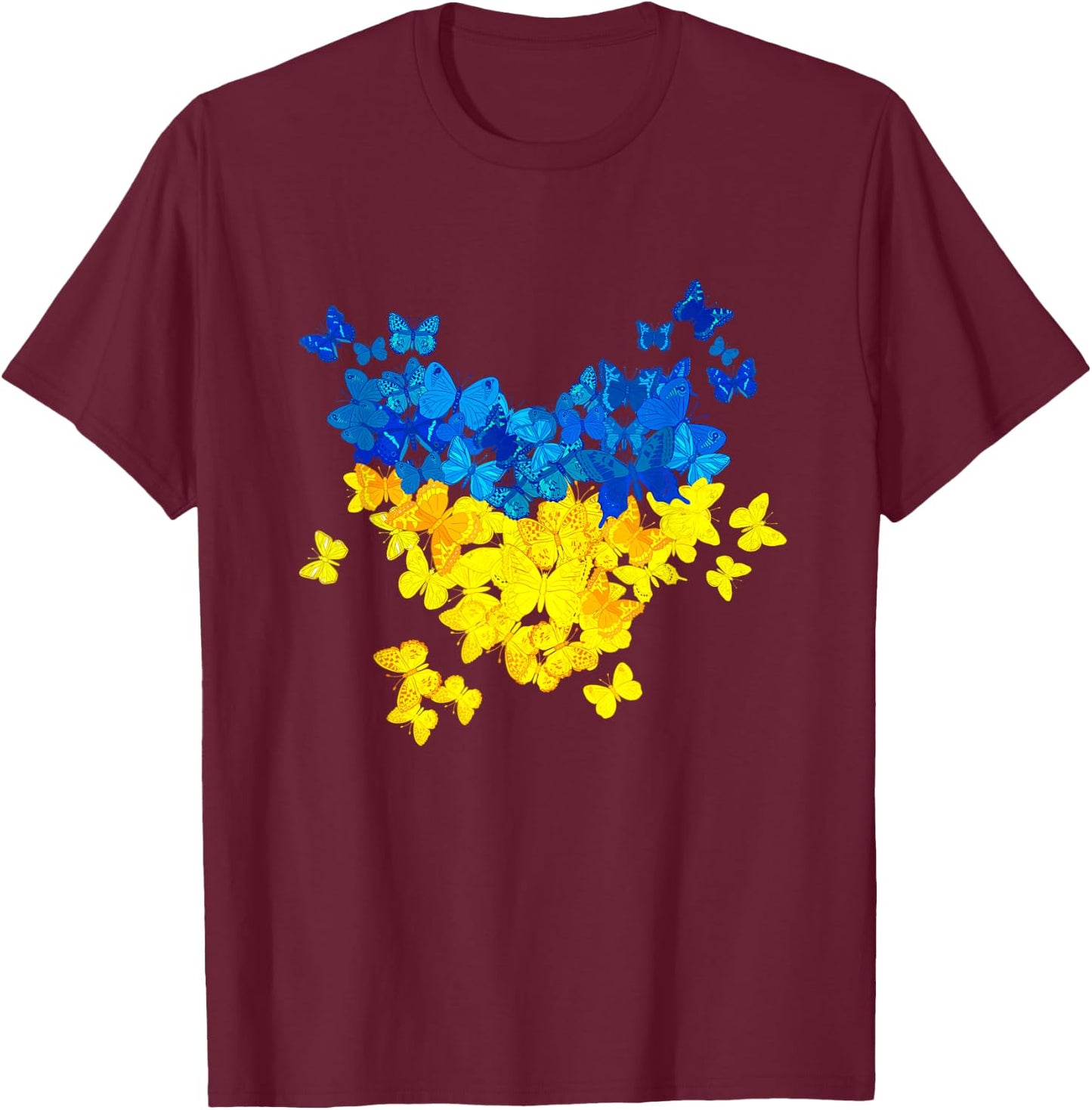 Butterfly Heart Ukraine Flag Ukrainian Ukrainian , black T-Shirt - T-Shirt | Maroon