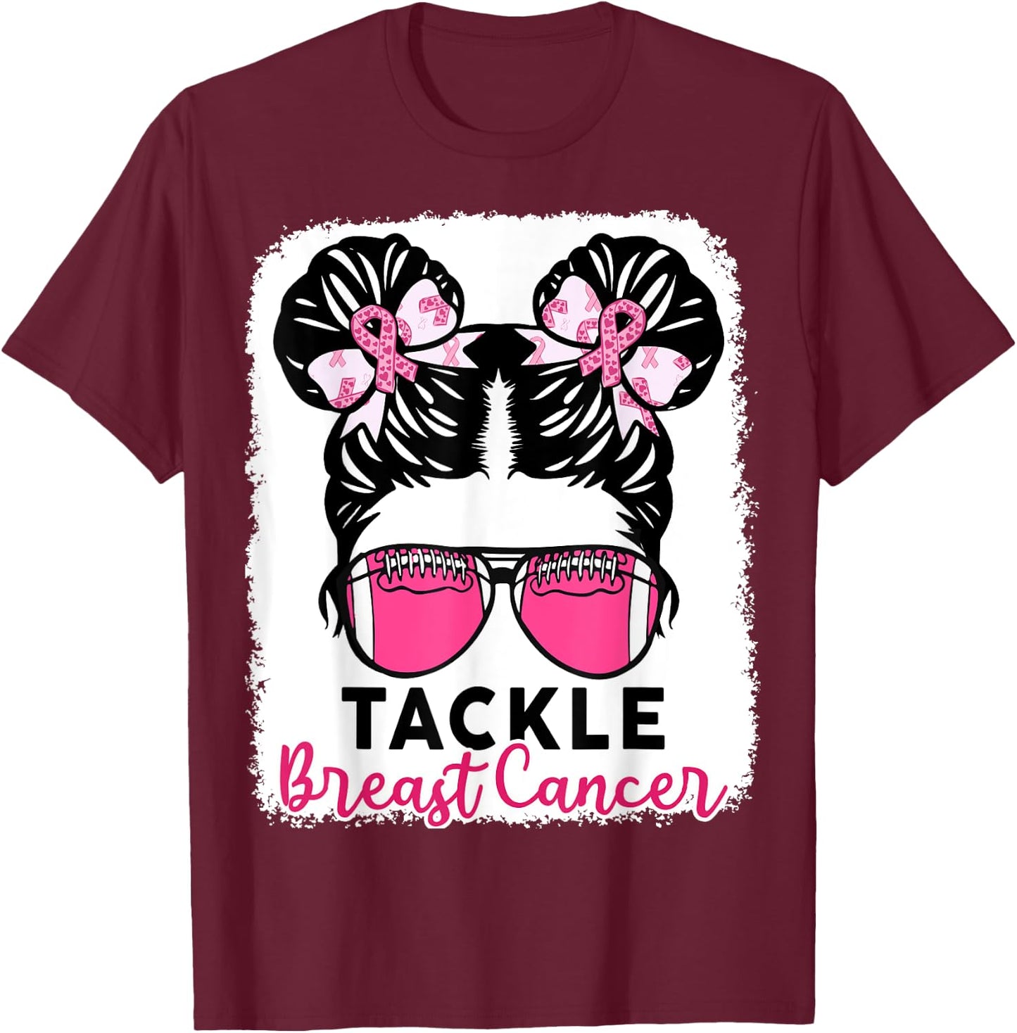 Tackle Breast Cancer Awareness Football Shirt Kid Youth Girl T-Shirt - T-Shirt | Maroon